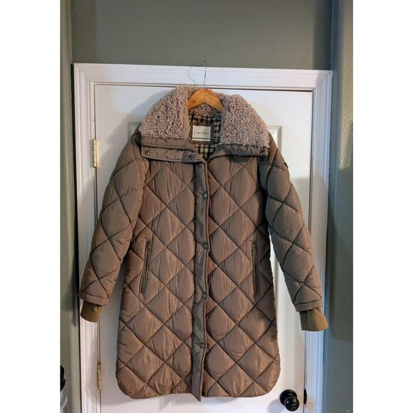 Long Women's Insulated Jacket Sherpa Collar Lucky Brand Small Dark Khaki - Picture 3 of 6